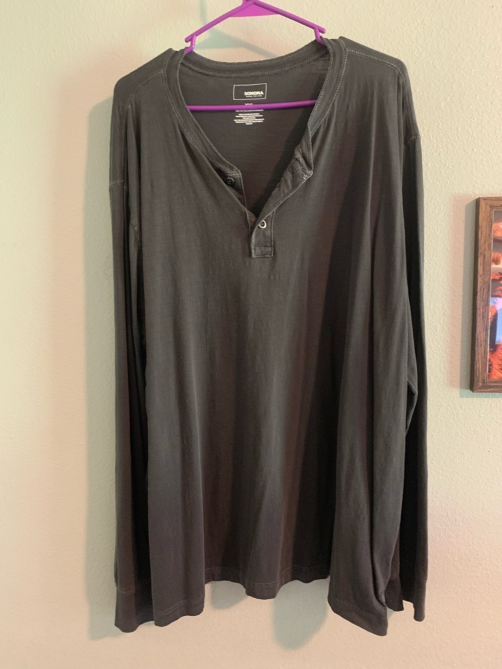 Sonoma Men’s Long Sleeve Henley Shirt - Charcoal Black